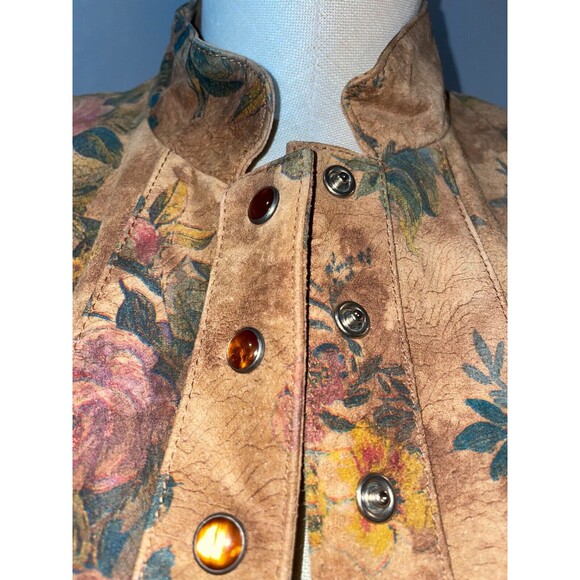 VS2 Women’s Genuine Suede Floral Jacket size S Snap Front Stand Collar Shacket - Picture 7 of 12